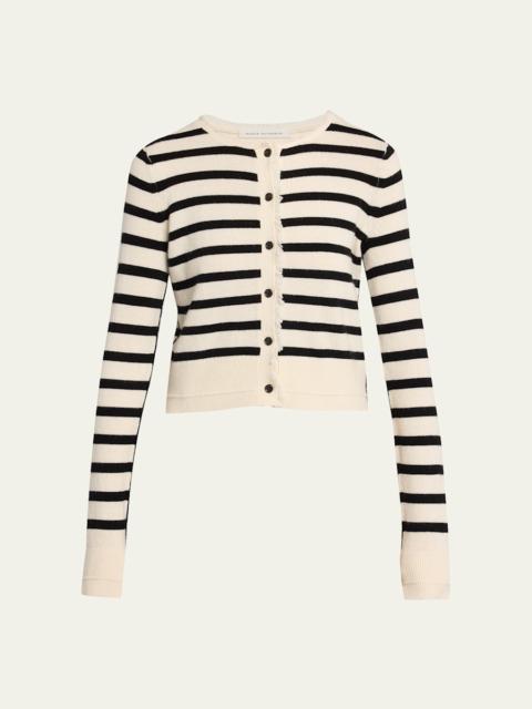 MARIA McMANUS Cashmere and Cotton Stripe Petite Fringe-Trim Cardigan