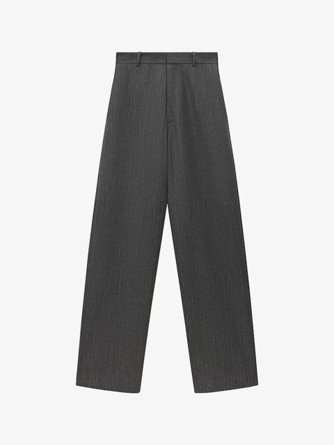 Pinstriped straight-leg mid-rise wool trousers