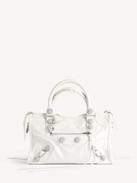 BALENCIAGA Women's Le City Bag Small Giant Studs With Rhinestones in Optic White