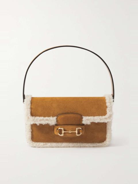 GUCCI Horsebit 1955 mini shearling-trimmed suede shoulder bag