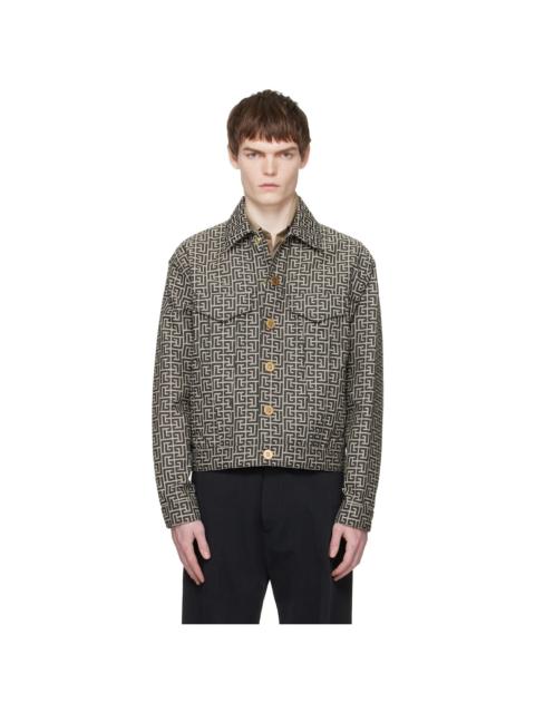 Balmain Gray & Black Monogram Jacquard Jacket