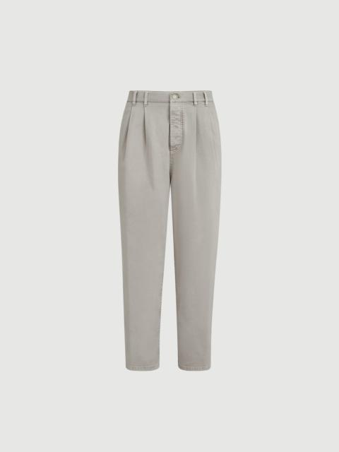 Brunello Cucinelli Garment-dyed iconic fit five-pocket trousers in comfort cotton lightweight denim with double pleats