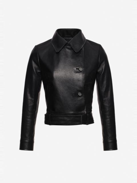 MAGDA BUTRYM Fitted leather jacket with waist belt in black