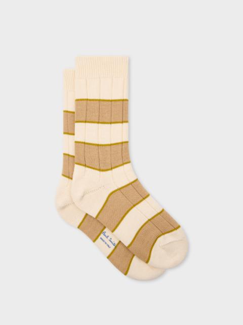 Paul Smith Women's Cream Block Stripe Ribbed Socks