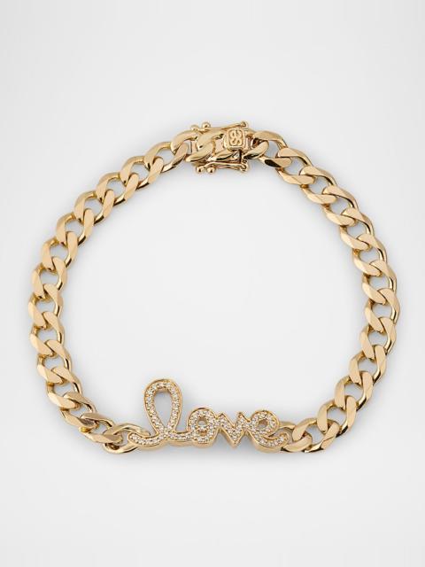 SYDNEY EVAN 14K Yellow Gold and Diamond Love Script Curb Link Chain Bracelet