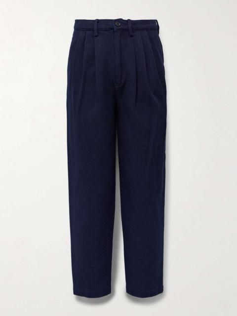 Tapered Pleated Indigo-Dyed Sashiko Cotton Trousers