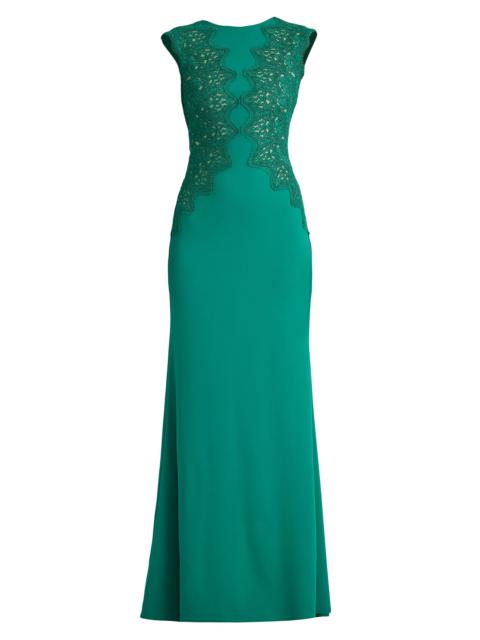 TADASHI SHOJI Women's Gant Embroidered Crepe Gown - Emerald