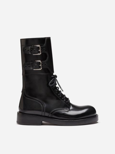 Polished calfskin combat boots