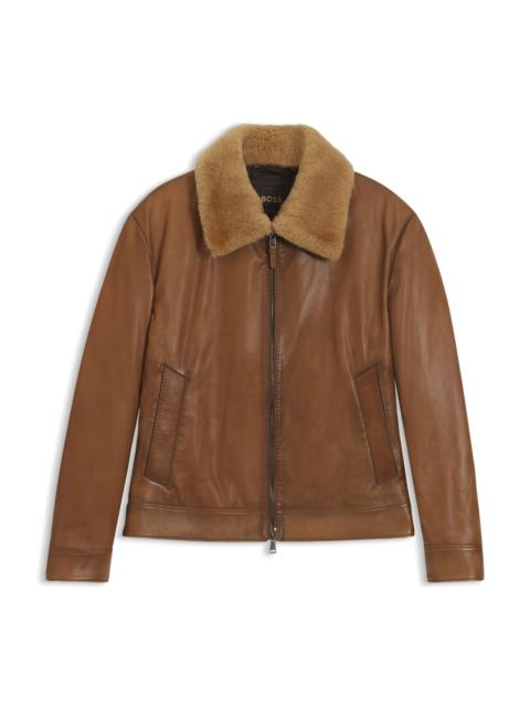 BOSS LEATHER JACKET WITH DETACHABLE SHEARLING COLLAR