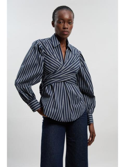 KAREN MILLEN Forever Cotton Poplin Drama Sleeve Woven Wrap Detail Blouse