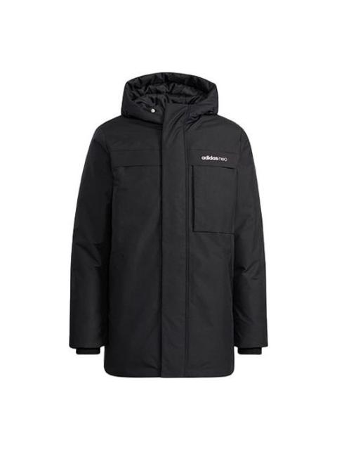 adidas neo M Down Parka Logo Multiple Pockets hooded With Down Feather Jacket Black HF0505