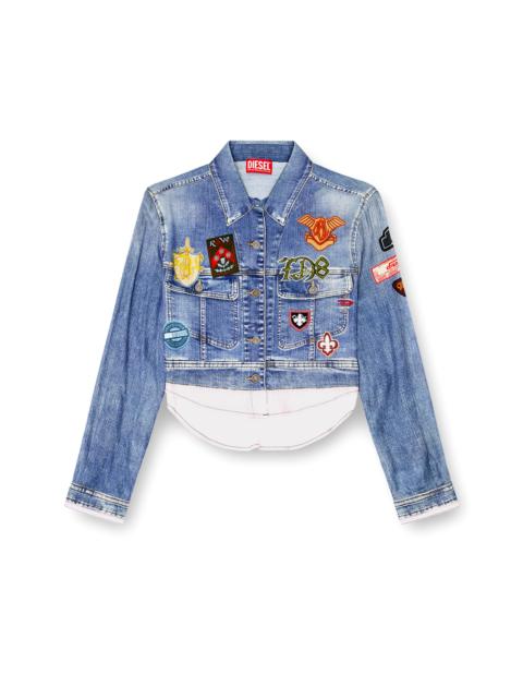 Diesel CROPPED SATIN SHIRT WITH TROMPE-L’OEIL DENIM PRINT