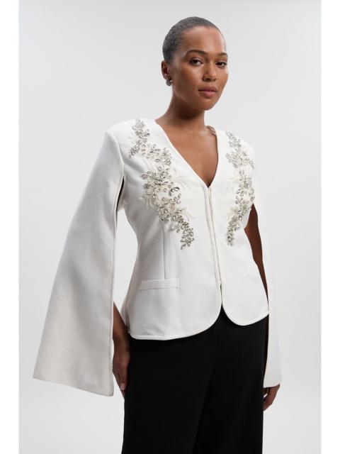 KAREN MILLEN Plus Size Bandage Form Fitting Cape Sleeve Embellished Jacket
