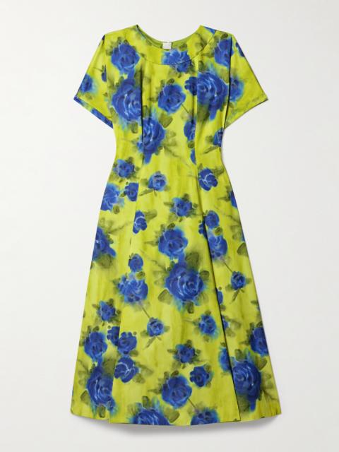 Marni Pleated Floral-print Sateen Midi Dress