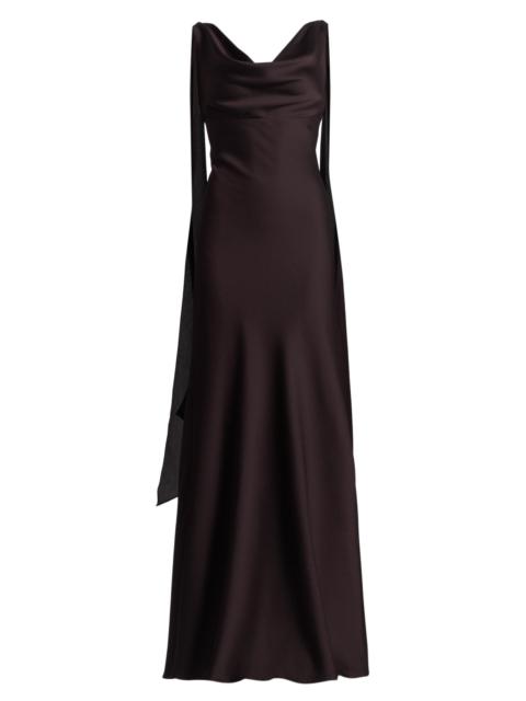 AMSALE Women's Hammered Satin Draped A-Line Gown - Raisin