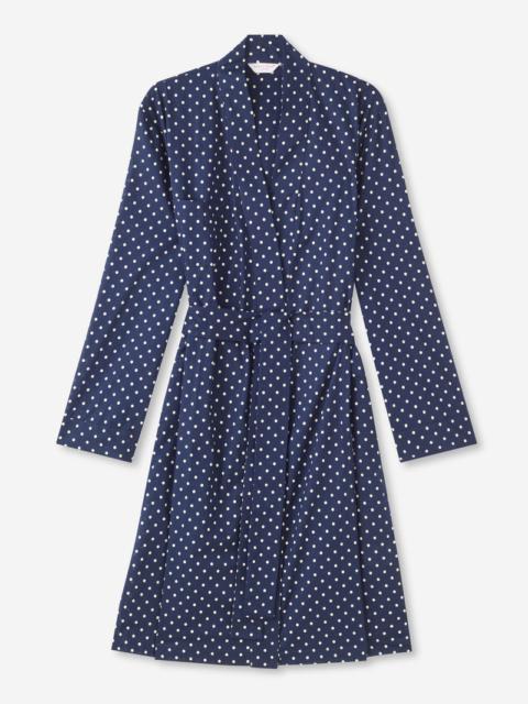 Derek Rose Women's Dressing Gown Plaza 60 Cotton Batiste Navy