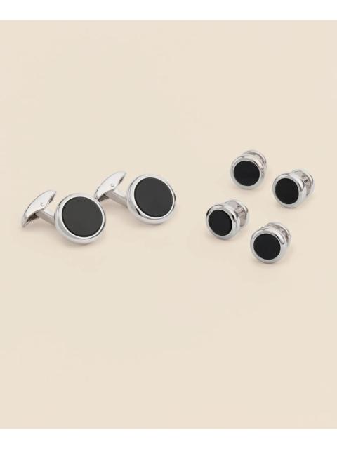 Brooks Brothers Sterling Silver Onyx Rhodium-Plated Cufflinks