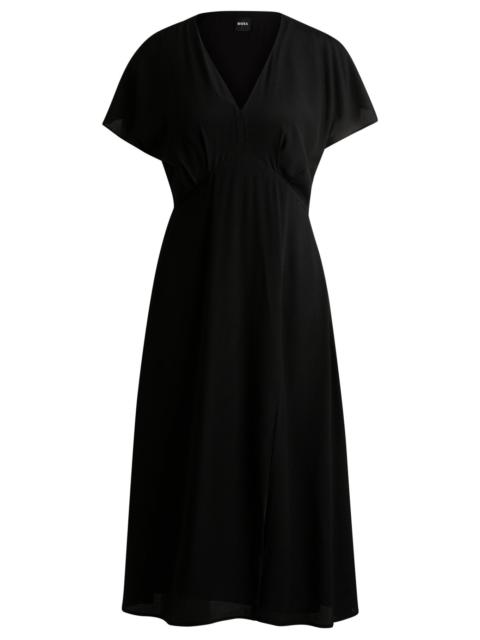 BOSS V-NECK DRESS IN DOT-PATTERNED SILK