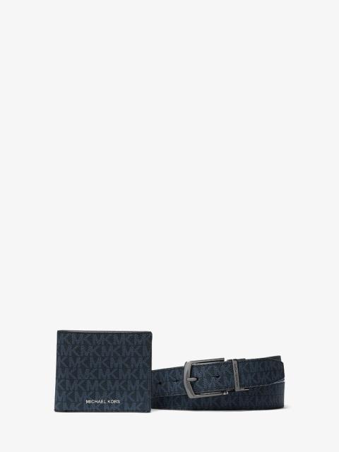 MICHAEL KORS Signature Logo Billfold Wallet and Belt Gift Set