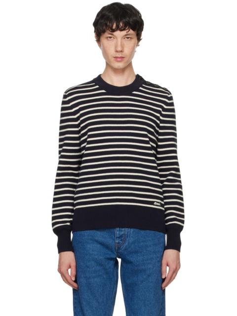 AMI Paris Navy & White Striped Sweater