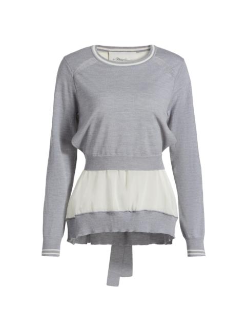 3.1 Phillip Lim Women's Tie-Back Chiffon Crewneck Sweatshirt - Grey Melange