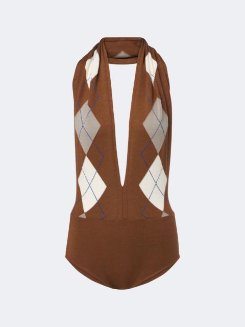 MUGLER Argyle virgin wool bodysuit