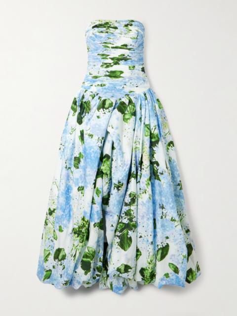 Aje. Behold Strapless Ruched Floral-print Cotton-poplin Gown