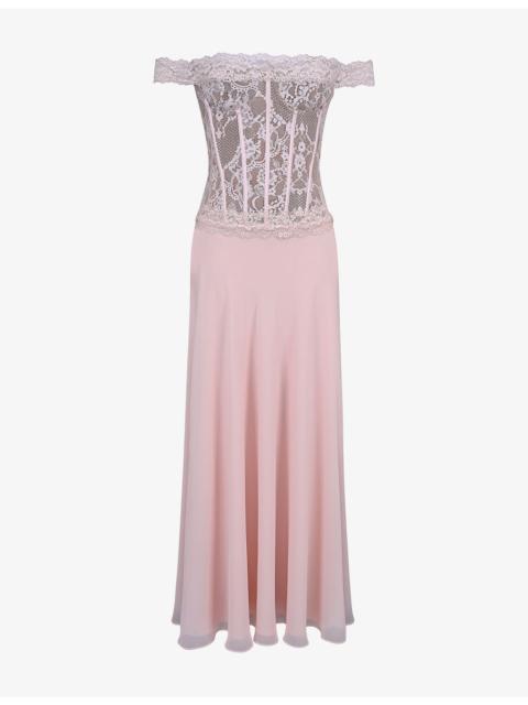 House of CB Nerina Lace-Trim Georgette Maxi Dress