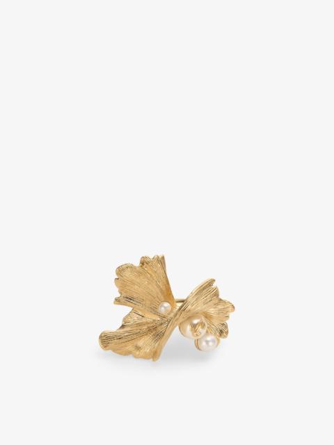 JIMMY CHOO Wave Pearl Ring White and Gold-Finish Metal Ring with Pearl Embellishments