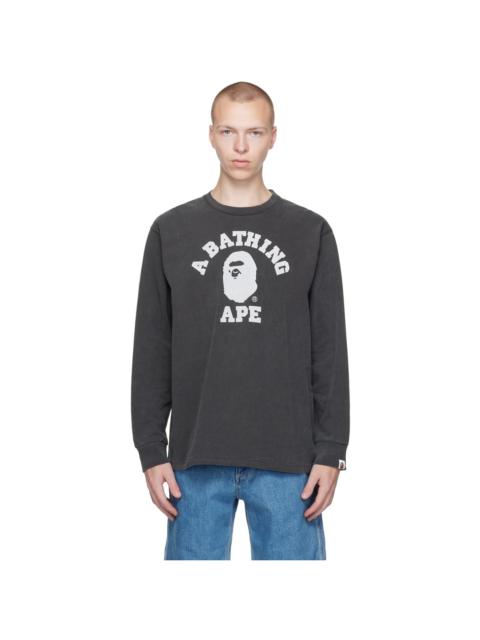 A BATHING APE® Gray Overdye College Long Sleeve T-Shirt