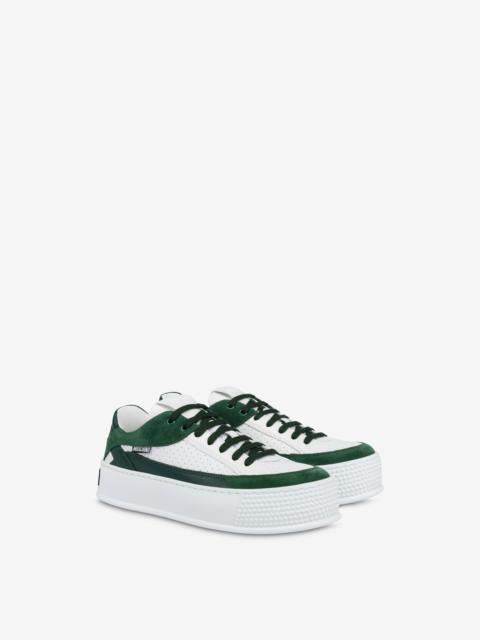 Moschino BUMPS & STRIPES CALFSKIN AND SPLIT LEATHER SNEAKERS