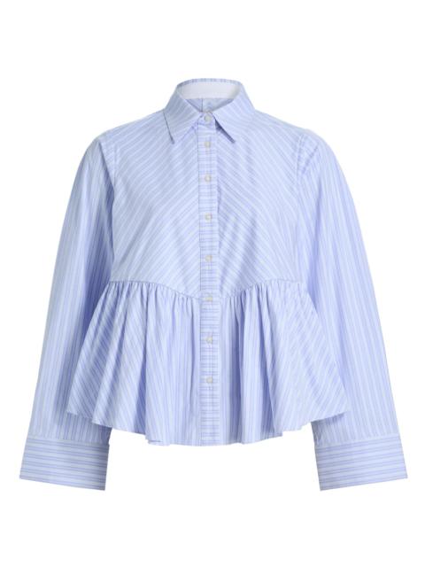 KIKA VARGAS Women's Ambika Striped Cotton-Blend Peplum Shirt - Blue