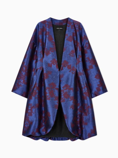 GIORGIO ARMANI WOOL KIMONO COAT WITH GEOMETRIC JACQUARD PATTERN