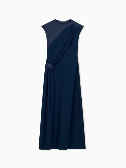 GIORGIO ARMANI DRESS WITH DRAPED SIDE IN VISCOSE JERSEY AND SATIN