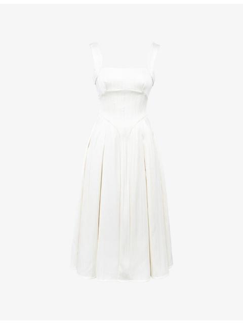 House of CB Isabeau Square-Neck Satin Midi Dress
