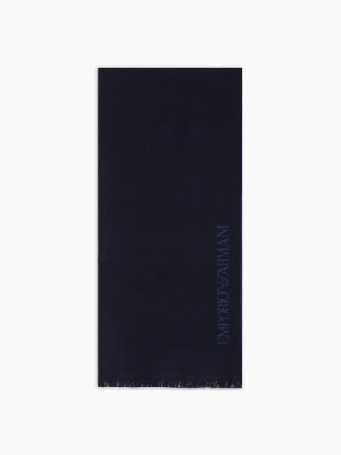 EMPORIO ARMANI Wool scarf with jacquard logo lettering