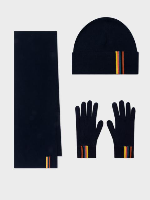 Paul Smith 'Artist Stripe' Trim Beanie Hat, Gloves & Scarf Gift Set