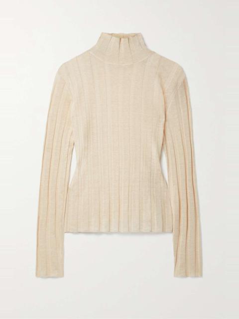 Daxy ribbed linen and silk-blend turtleneck top