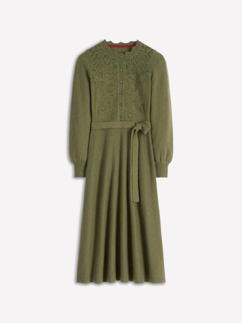 BODEN Lace Insert Knitted Midi Dress-Forest Glade