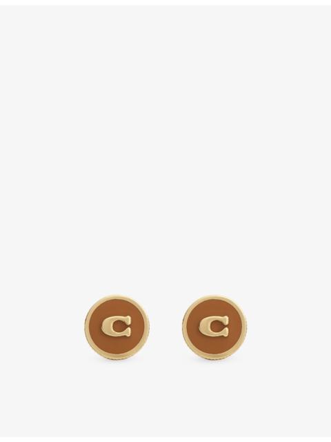 COACH Signature C Coin Enamel and Gold-Plated Brass Stud Earrings