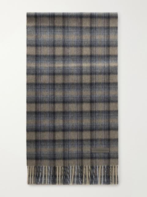 ZEGNA Checked Brushed Cashmere Scarf Dark brown