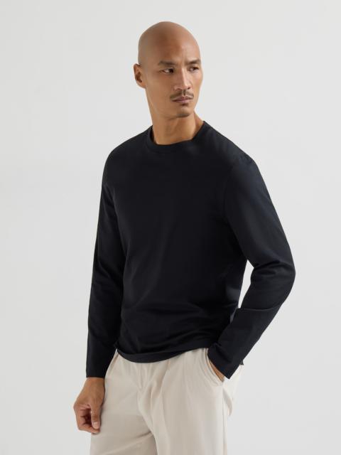 Cotton jersey long sleeve crew neck T-shirt