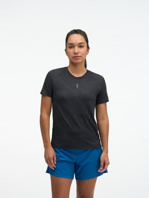 HOKA Women's EveryRun Short Sleeve Shirt in Black/Squid Ink Prt