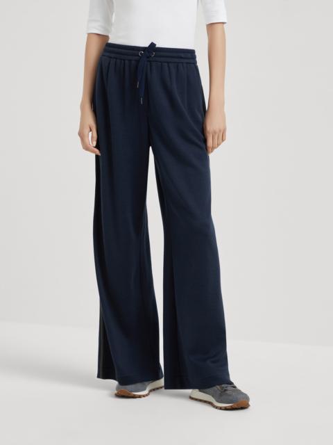Comfort cotton and silk interlock wide trousers with precious stripe