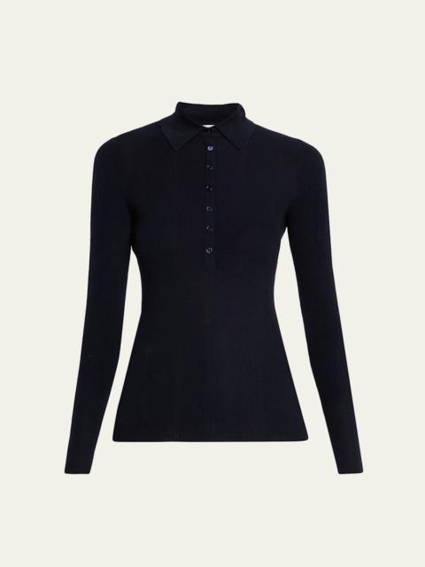 GABRIELA HEARST Sophia Rib Knit Long-Sleeve Polo Shirt