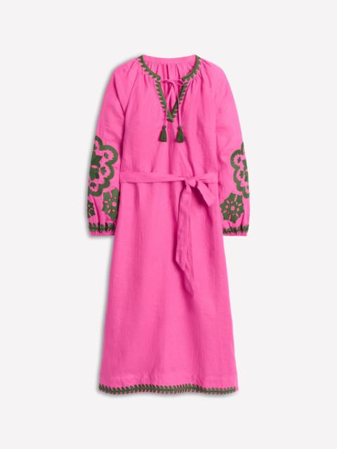 BODEN Embroidered Linen Tassel Dress-Sorbet Pink