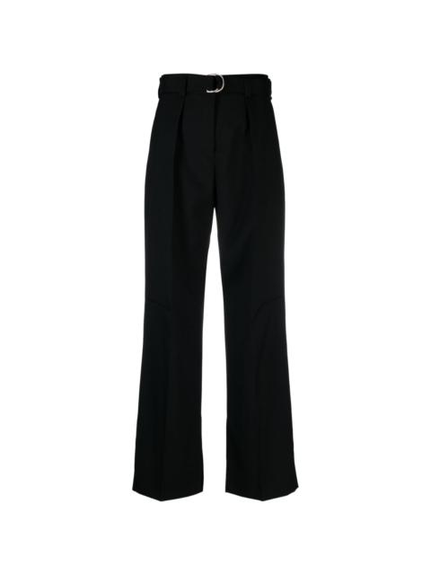 belted-waist wide-leg trousers