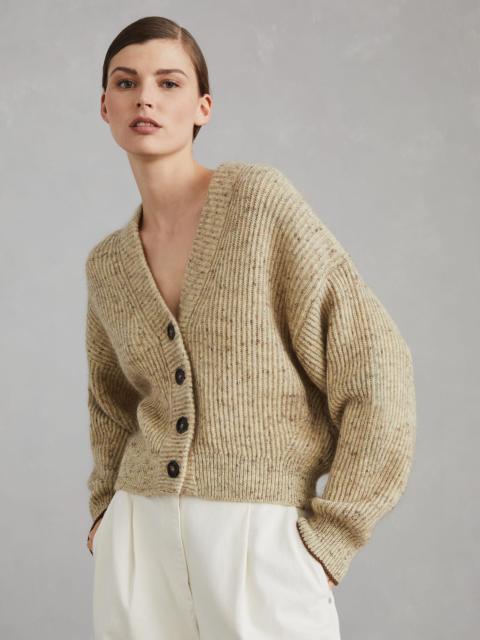 Brunello Cucinelli Flecked wool, mohair and linen English rib knit cardigan with monili