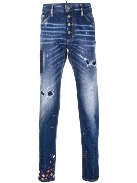Ditsy ripped slim-fot jeans