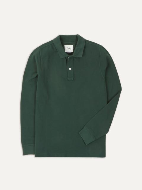 Drake's Green Pique Cotton Long-Sleeve Polo Shirt